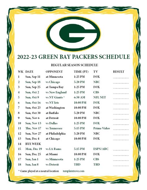 Packers Printable Schedule 2022